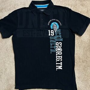 Ecko Unlimited Black Polo with Vertical Logo and Blue Accent
